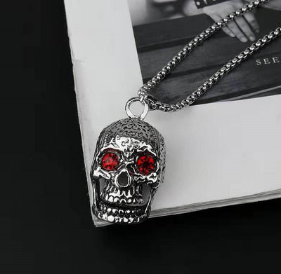 Fashion Punk Trending Hip Hop Gothic Skull Handmade Crystal Cuban Iced Out Bling Sparkle American Diamond Pendant Cubic Zirconia Necklace with Chain Gift Jewelry for Men and Women