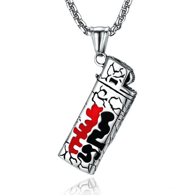 Fashion Punk Trending Hip Hop Lighter and Personalized Bottle Opener Handmade Crystal Cuban Iced Out Bling Sparkle American Diamond Pendant Cubic Zirconia Necklace with Chain Gift Jewelry for Men and Women