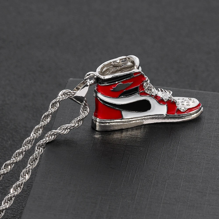Fashion Punk Trending Hip Hop Sneakers Handmade Crystal Cuban Iced Out Bling Sparkle American Diamond Pendant Cubic Zirconia Necklace with Chain Gift Jewelry for Men and Women