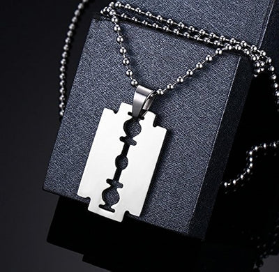 Fashion Punk Trending Hip Hop Razor Blade Handmade Crystal Cuban Iced Out Bling Sparkle American Diamond Pendant Cubic Zirconia Necklace with Chain Gift Jewelry for Men and Women