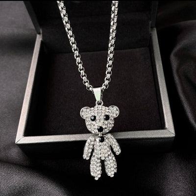 Fashion Punk Trending Hip Hop Teddy Handmade Crystal Cuban Iced Out Bling Sparkle American Diamond Pendant Cubic Zirconia Necklace with Chain Gift Jewelry for Men and Women