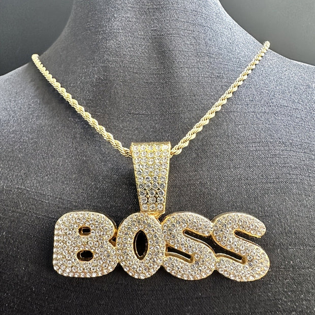 HIPHOP BOSS NAME ICED OUT BLING PENDANT FOR MEN & WOMEN
