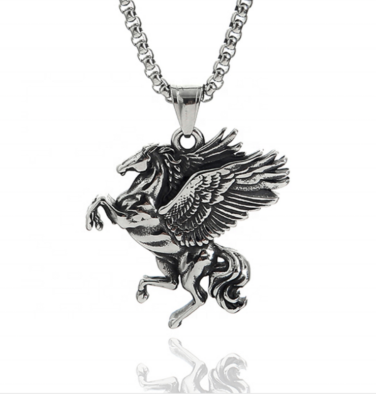 HipHop Winged Unicorn Horse Pegasus Pendant Necklace with Chain for Men & Women