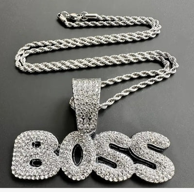 BOSS NAME ICED OUT BLING PENDANT FOR MEN