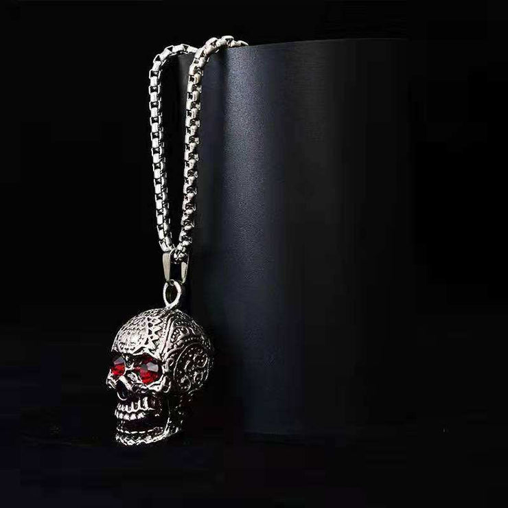 Fashion Punk Trending Hip Hop Gothic Skull Handmade Crystal Cuban Iced Out Bling Sparkle American Diamond Pendant Cubic Zirconia Necklace with Chain Gift Jewelry for Men and Women