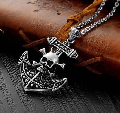 Fashion Punk Trending Hip Hop Skull Cross Anchor Handmade Crystal Cuban Iced Out Bling Sparkle American Diamond Pendant Cubic Zirconia Necklace with Chain Gift Jewelry for Men and Women