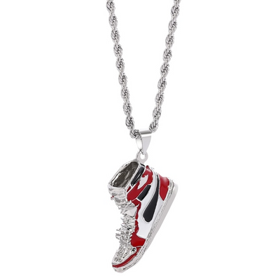 Fashion Punk Trending Hip Hop Sneakers Handmade Crystal Cuban Iced Out Bling Sparkle American Diamond Pendant Cubic Zirconia Necklace with Chain Gift Jewelry for Men and Women