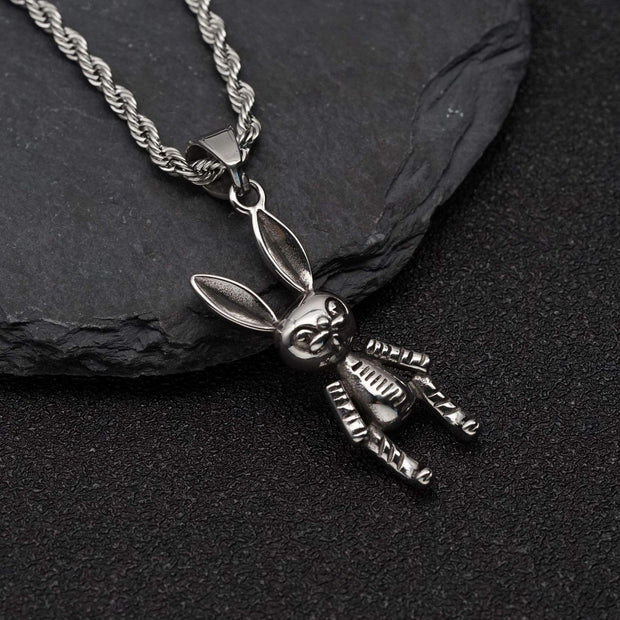 Fashion Punk Trending Hip Hop Cute Bunny Rabbit Handmade Crystal Cuban Iced Out Bling Sparkle American Diamond Pendant Cubic Zirconia Necklace with Chain Gift Jewelry for Men and Women