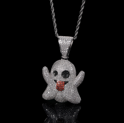 Ghost Emoji Iced Out Bling Pendant for Men