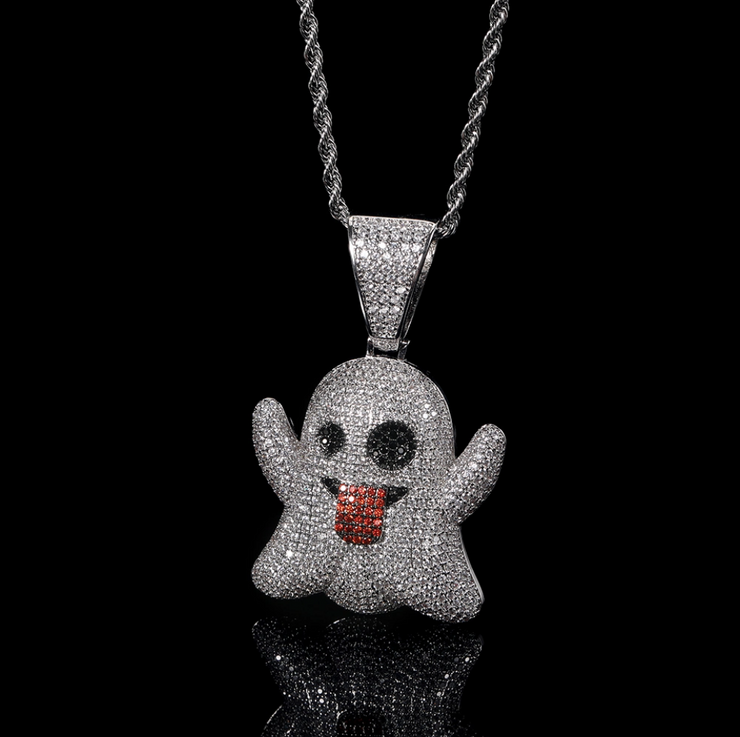 HipHop Ghost Emoji Iced Out Bling Pendant for Men & Women