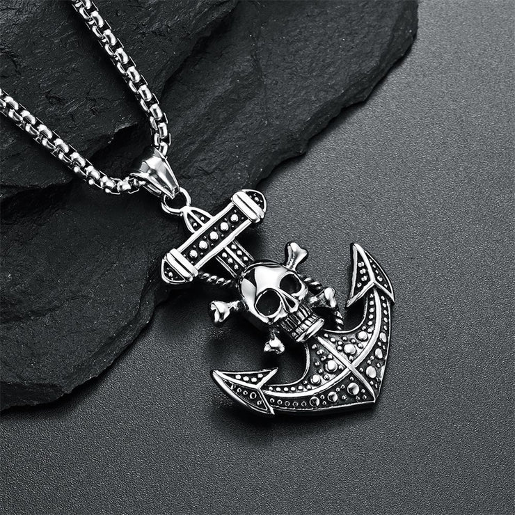 Fashion Punk Trending Hip Hop Skull Cross Anchor Handmade Crystal Cuban Iced Out Bling Sparkle American Diamond Pendant Cubic Zirconia Necklace with Chain Gift Jewelry for Men and Women