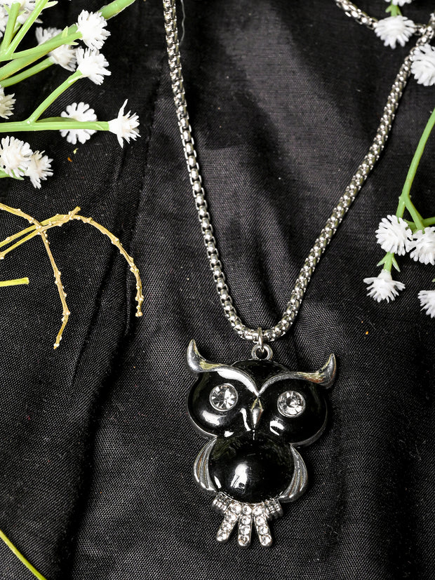 HIPHOP FULL CLASSY BLACK OWL PENDANT NECKLACE WITH CHAIN FOR MEN & WOMEN