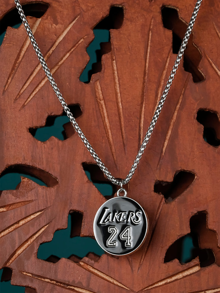 HIPHOP BLACK ROUNDED LAKERS 24 PENDANT NECKLACE FOR MEN & WOMEN