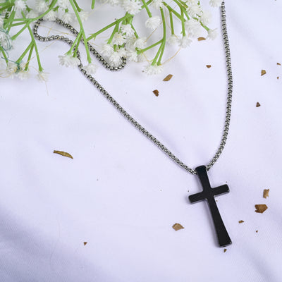 MATT BLACK CROSS PENDANT FOR MEN