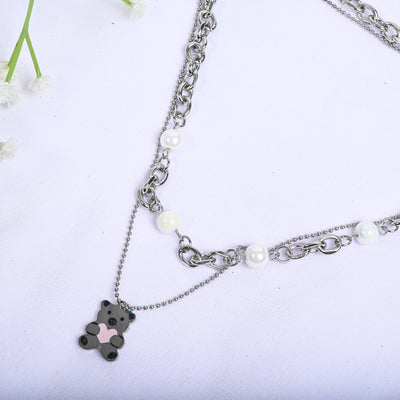 Bear Necklace with Pearls for Women