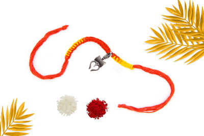 PALM TRIDUM SILVER rakhi FOR BROTHERS with roli chawal