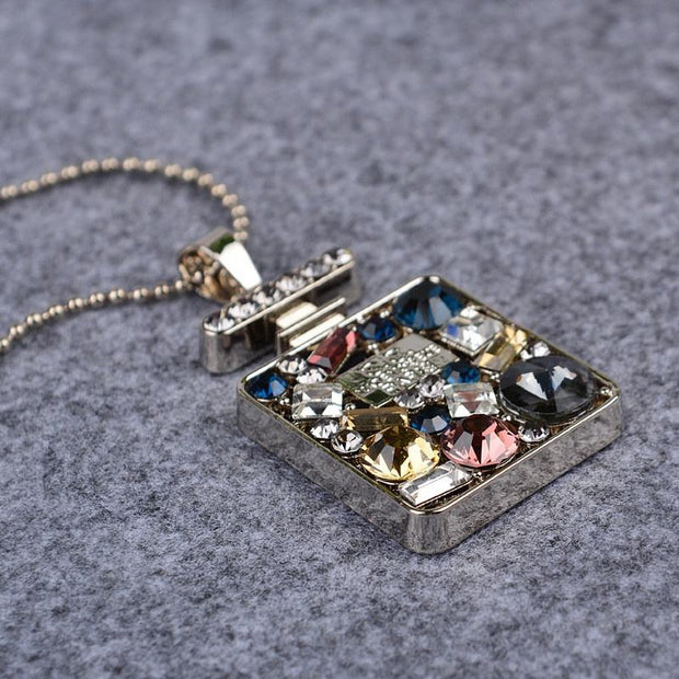 Fashion Punk Trending Hip Hop Crystal Candy Perfume Bottle Handmade Crystal Cuban Iced Out Bling Sparkle American Diamond Pendant Cubic Zirconia Necklace with Chain Gift Jewelry for Men and Women