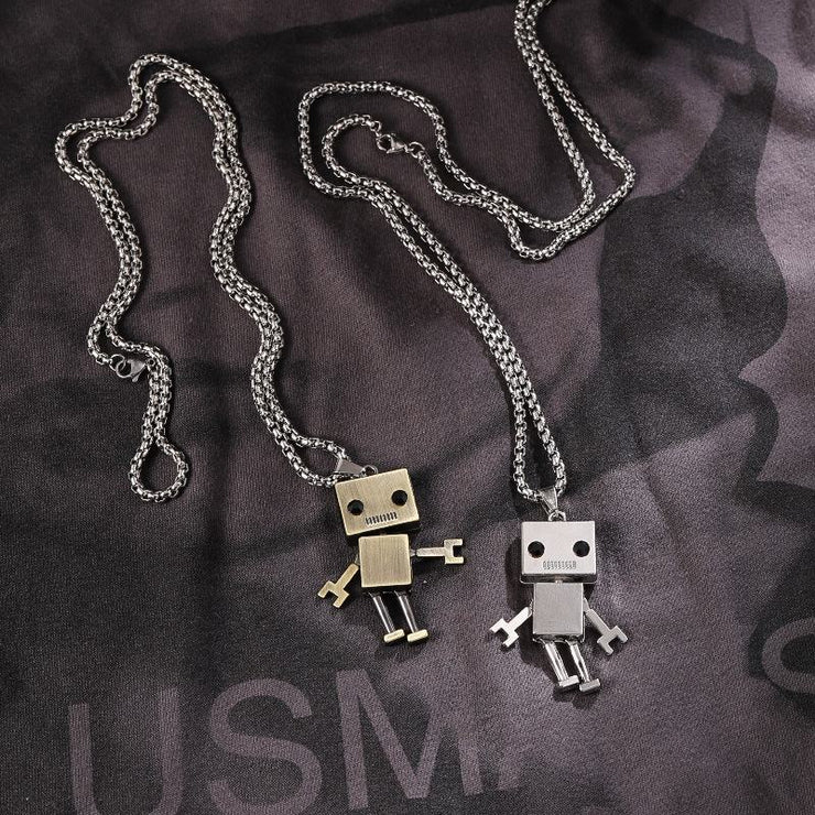 Fashion Punk Trending Hip Hop Cute Robot Handmade Crystal Cuban Iced Out Bling Sparkle American Diamond Pendant Cubic Zirconia Necklace with Chain Gift Jewelry for Men and Women