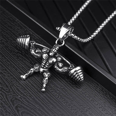 Fashion Punk Trending Hip Hop Olympia Masculine GYM Body Builder Wrestler Handmade Crystal Cuban Iced Out Bling Sparkle American Diamond Pendant Cubic Zirconia Necklace with Chain Gift Jewelry for Men and Women