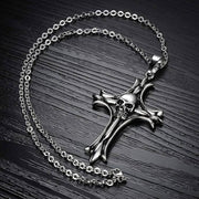 Fashion Punk Trending Hip Hop Devil Cross Handmade Crystal Cuban Iced Out Bling Sparkle American Diamond Pendant Cubic Zirconia Necklace with Chain Gift Jewelry for Men and Women