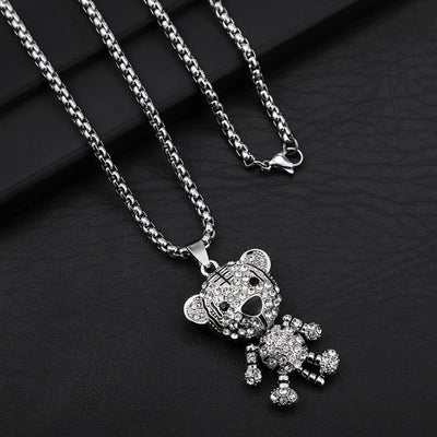 Fashion Punk Trending Hip Hop Cute Tiger Handmade Crystal Cuban Iced Out Bling Sparkle American Diamond Pendant Cubic Zirconia Necklace with Chain Gift Jewelry for Men and Women