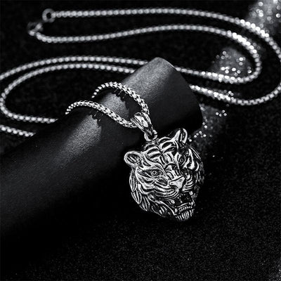 Fashion Punk Trending Hip Hop Tiger Handmade Crystal Cuban Iced Out Bling Sparkle American Diamond Pendant Cubic Zirconia Necklace with Chain Gift Jewelry for Men and Women