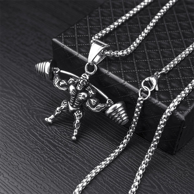 Fashion Punk Trending Hip Hop Olympia Masculine GYM Body Builder Wrestler Handmade Crystal Cuban Iced Out Bling Sparkle American Diamond Pendant Cubic Zirconia Necklace with Chain Gift Jewelry for Men and Women
