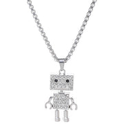 Fashion Punk Trending Hip Hop Robot Handmade Crystal Cuban Iced Out Bling Sparkle American Diamond Pendant Cubic Zirconia Necklace with Chain Gift Jewelry for Men and Women