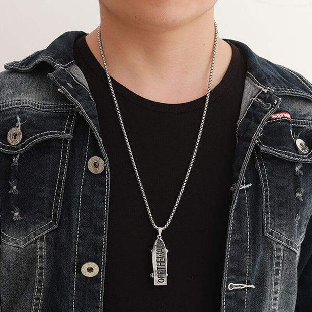 Fashion Punk Trending Hip Hop Skateboard Off The Wall Handmade Crystal Cuban Iced Out Bling Sparkle American Diamond Pendant Cubic Zirconia Necklace with Chain Gift Jewelry for Men and Women