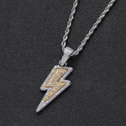 Fashion Punk Trending Hip Hop Thunder Handmade Crystal Cuban Iced Out Bling Sparkle American Diamond Pendant Cubic Zirconia Necklace with Chain Gift Jewelry for Men and Women