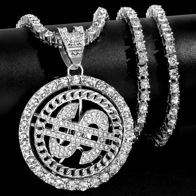 360 DEGREE ROTATION US DOLLAR ICED OUT BLING PENDANT FOR MEN