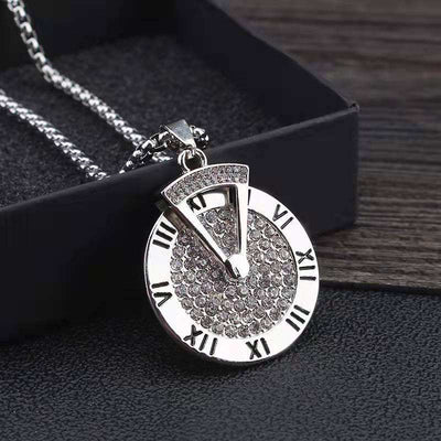 Fashion Punk Trending Hip Hop Roman Numeral Clock Iced Out Bling Handmade Crystal Cuban Iced Out Bling Sparkle American Diamond Pendant Cubic Zirconia Necklace with Chain Gift Jewelry for Men and Women