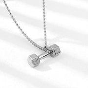 Fashion Punk Trending Hip Hop Gym Barbell Dumbbell Handmade Crystal Cuban Iced Out Bling Sparkle American Diamond Pendant Cubic Zirconia Necklace with Chain Gift Jewelry for Men and Women