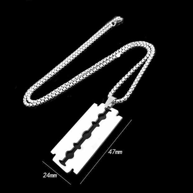 Fashion Punk Trending Hip Hop Razor Blade Handmade Crystal Cuban Iced Out Bling Sparkle American Diamond Pendant Cubic Zirconia Necklace with Chain Gift Jewelry for Men and Women
