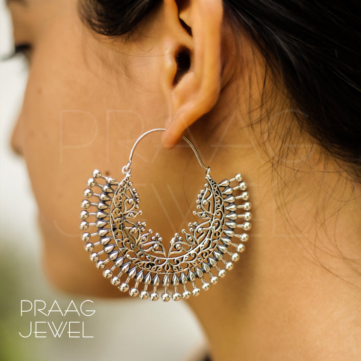 Pure Silver Earrings | 925 Silver Earrings | Silver Earrings | Oxidised Silver Earrings | Oxidised Jewellery | Chandbali Earrings