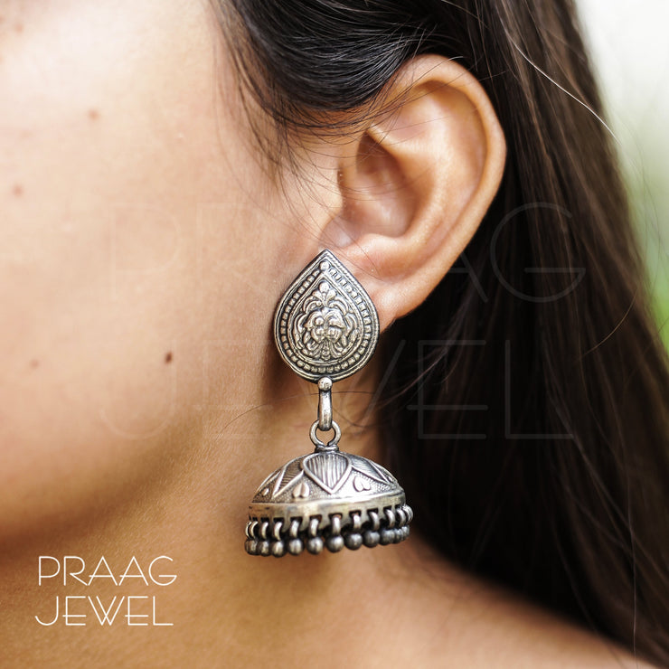 Jhumkas In 925 Silver With Oxidized Polish