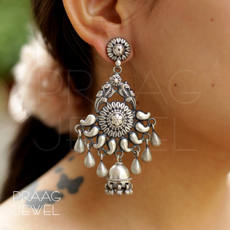 Long Earrings In 925 Silver With Oxidized Polish