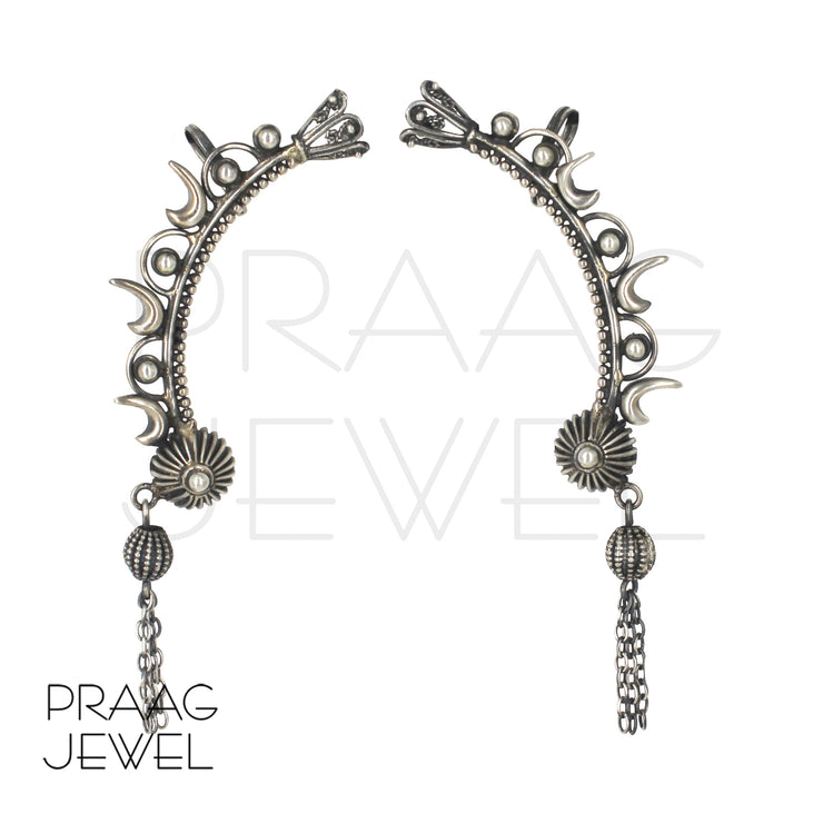 White Willow 925 Silver Ear Cuff Earrings With Oxidised Polish 0004