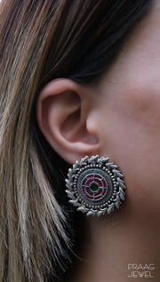 Kapotrit 925 Silver Kundan Earrings With Oxidised Polish