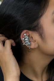 Peacock 925 Silver Designer Ear Clip Earrings With Oxidised Polish