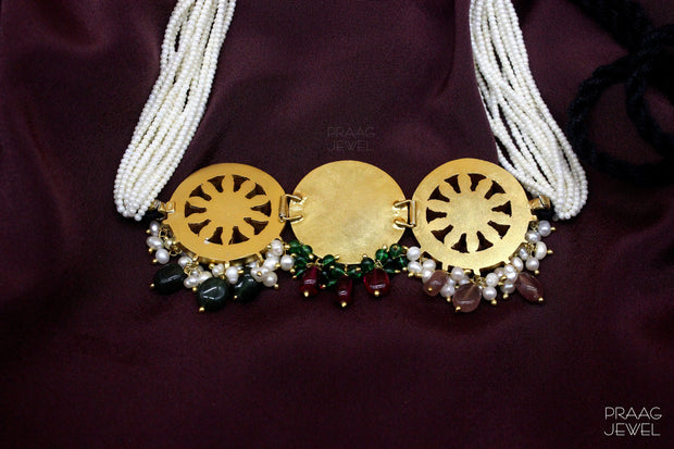 Haritshon 925 Silver Kundan Choker Necklace With Gold Polish 0095