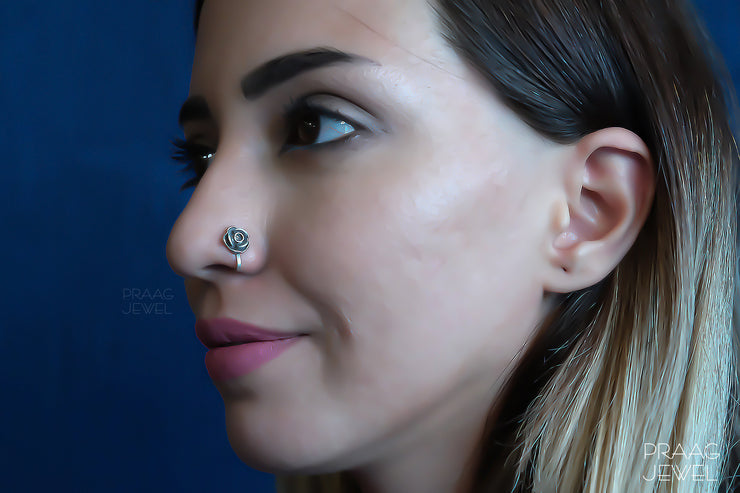 Nose Pin in 925 Silver With Oxidised Polish