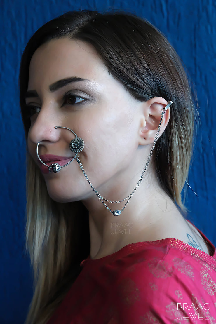 Nose Ring In 925 Silver With Oxidised Polish