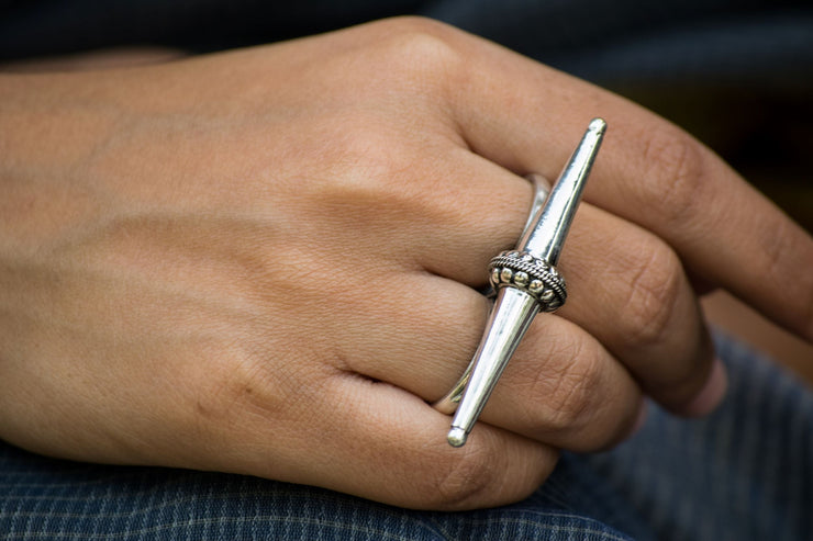 Spike Silver Designer Ring With Oxidized  0009